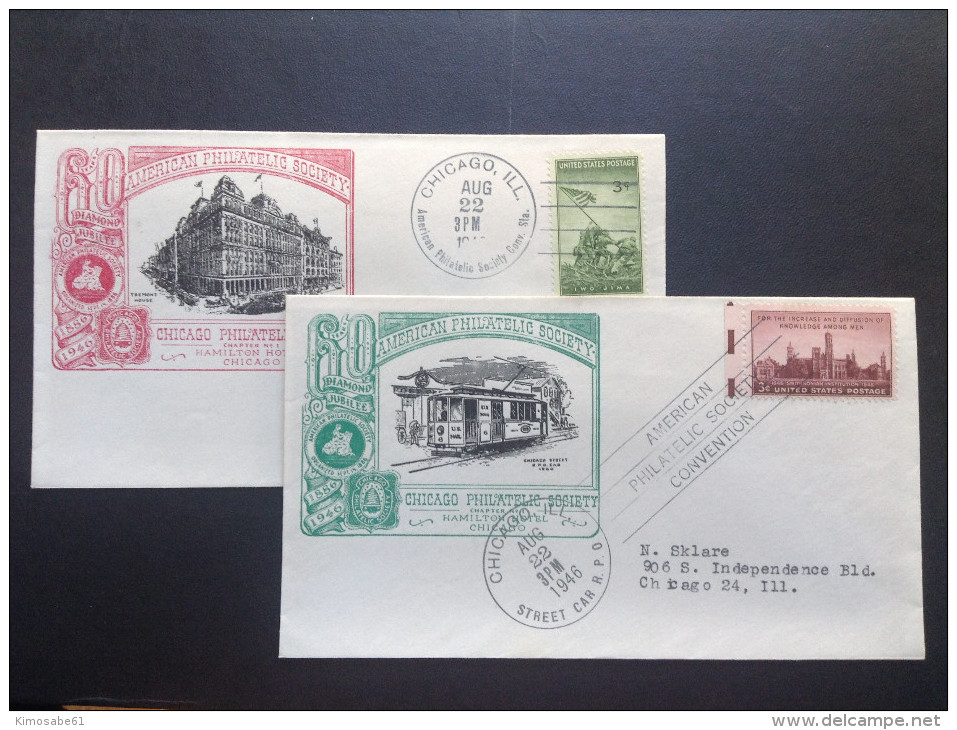 US, 1946 FDCs (x2) - Diamond Jubilee American Philatelic Society - 1941-1950