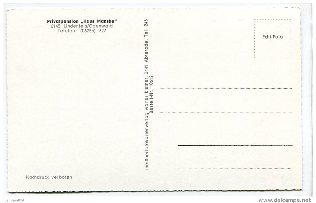 - Privatpension " Haus Manske " - Lindenfels / Odenwald - Petit Format, Non écrite, Peu Courante, TBE, Scans. - Odenwald