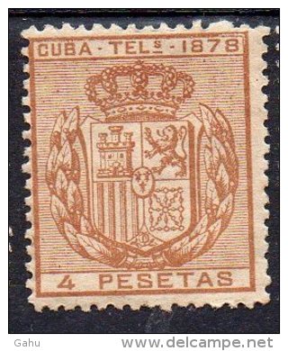 Cuba ; 1878 ; N°Y : Télégraphe 44 ; N. ;. " Armoiries " ; Cote Y: 7.50 E. - Telegrafo