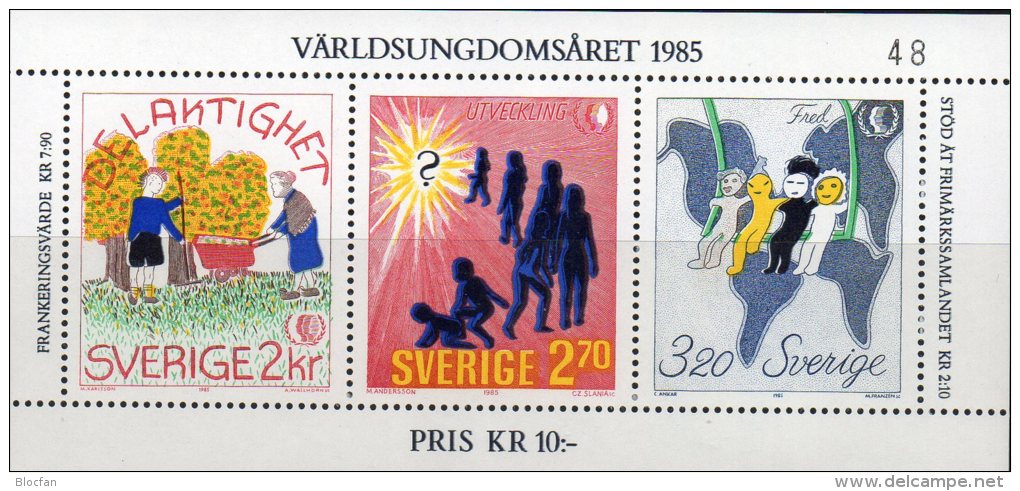 Jahr Der Jugend 1985 Schweden Block 13 ** 4€ Anteilnahme Frieden Entwicklung Hojita M/s Youth Bloc UNO Sheet Bf Sverige - Blocs-feuillets