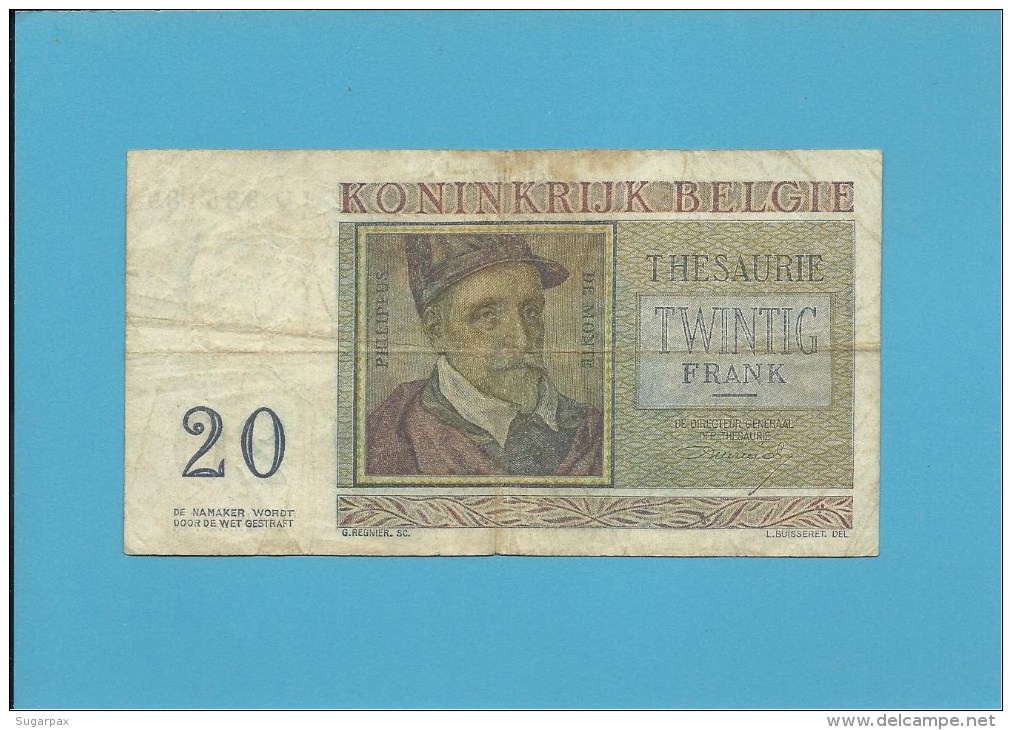 ROYAUME DE BELGIQUE - 20 FRANCS - 03.04.1956 - P 132b - TRÉSORERIE - BELGIUM BELGIE - 20 Francs