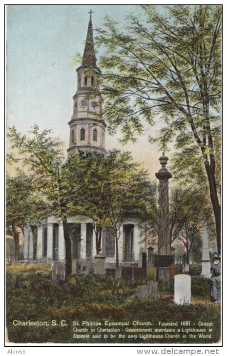 Charleston SC South Carolina, St. Phillips Episcopal Church, Cemetery Graves, C1900s Vintage Postcard - Charleston