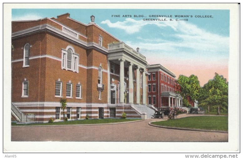 Greenville SC South Carolina, Fine Arts Building Greenville Woman's College Campus, C1920s/30s Vintage Postcard - Greenville