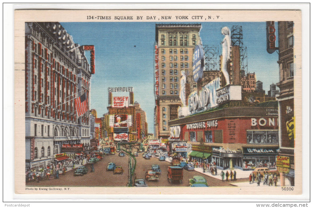 Times Square By Day New York CIty NY 1953 Linen Postcard - Time Square