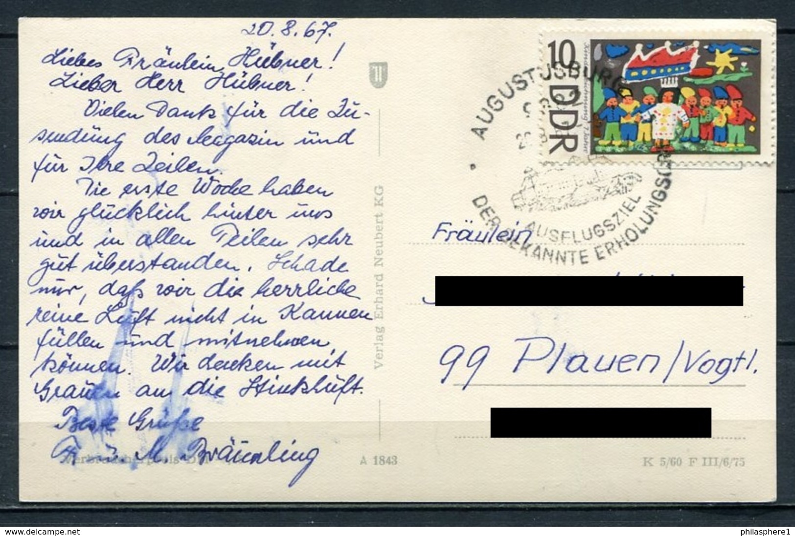 (0985) Augustusburg / Erzgeb. / Mehrbildkarte - Gel. 1967 - DDR - A 1843  K  5/60  VEB Volkskunstverl. Reichenbach - Augustusburg