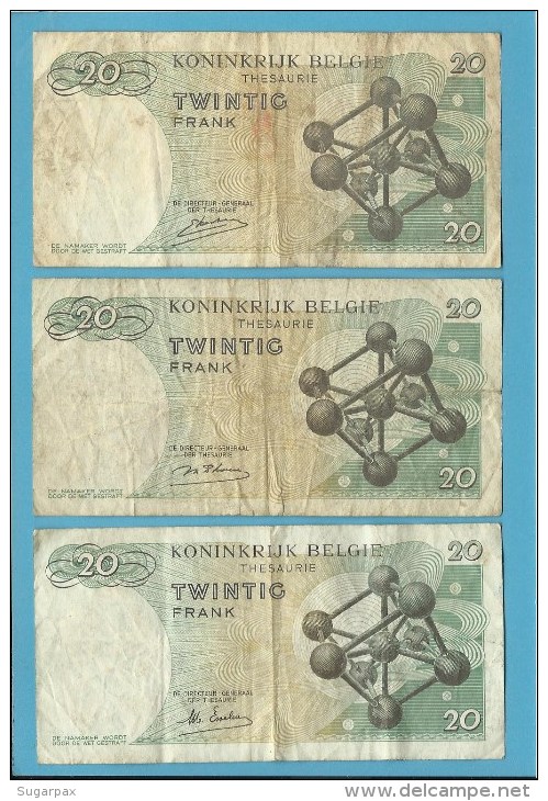 BELGIUM - 3 X 20 FRANCS - 15.06.1964 - P 138 - Sign. ( 18, 19, 20 ) - ATOMIUM - BELGIE BELGIQUE - 20 Francs