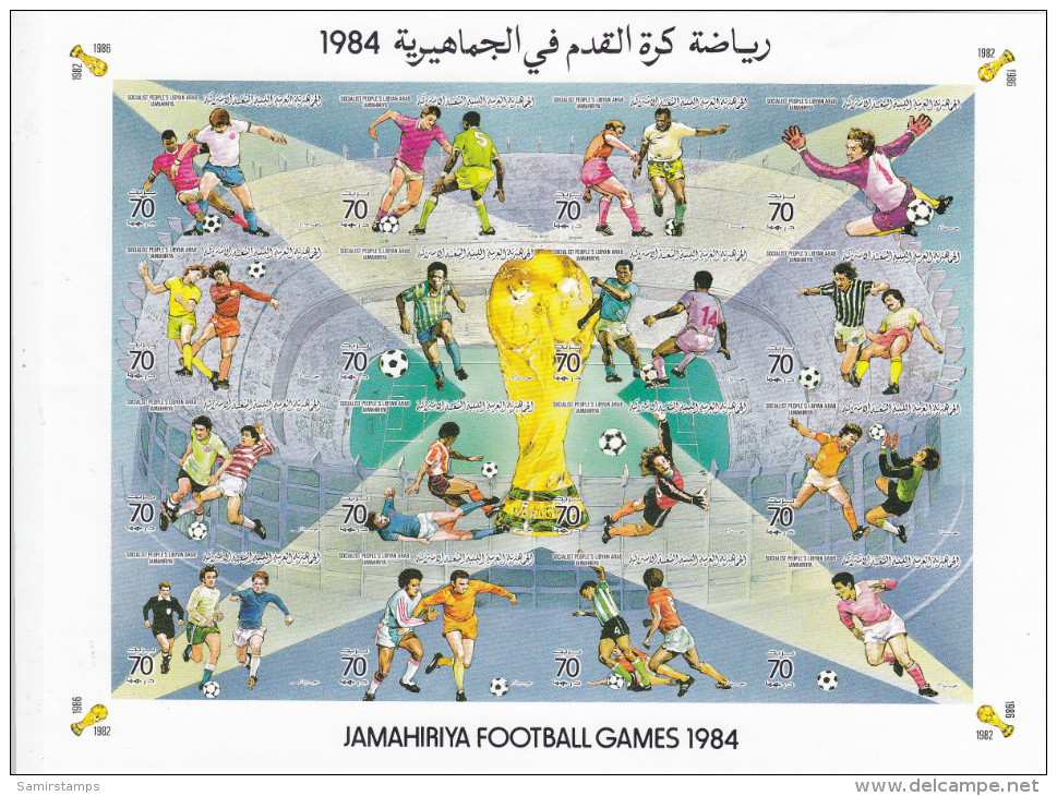LIBYA 1984, Worl Cup Foot-Ball Spain Sheetlet 16 V., IMPERFOFRATED,MNH Superb,limited Issue Nice Topical Set - Libië