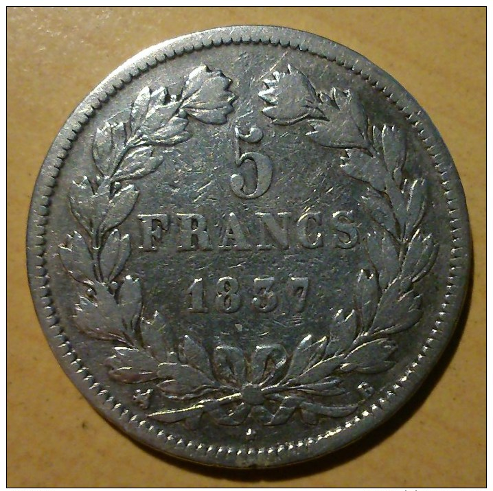 5 FRANCS LOUIS PHILIPPE 1er 1837 B - Autres & Non Classés