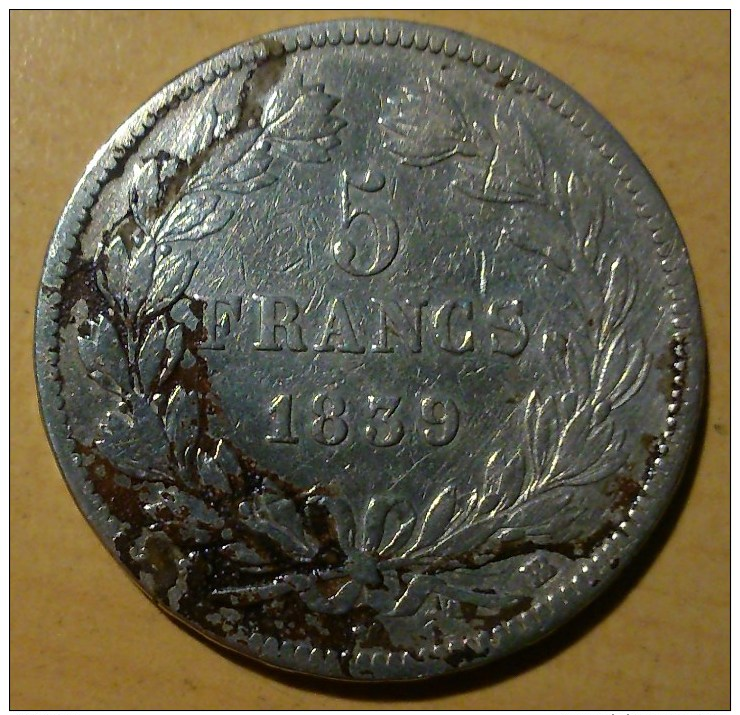 5 FRANCS LOUIS PHILIPPE 1er 1839 BB - Autres & Non Classés
