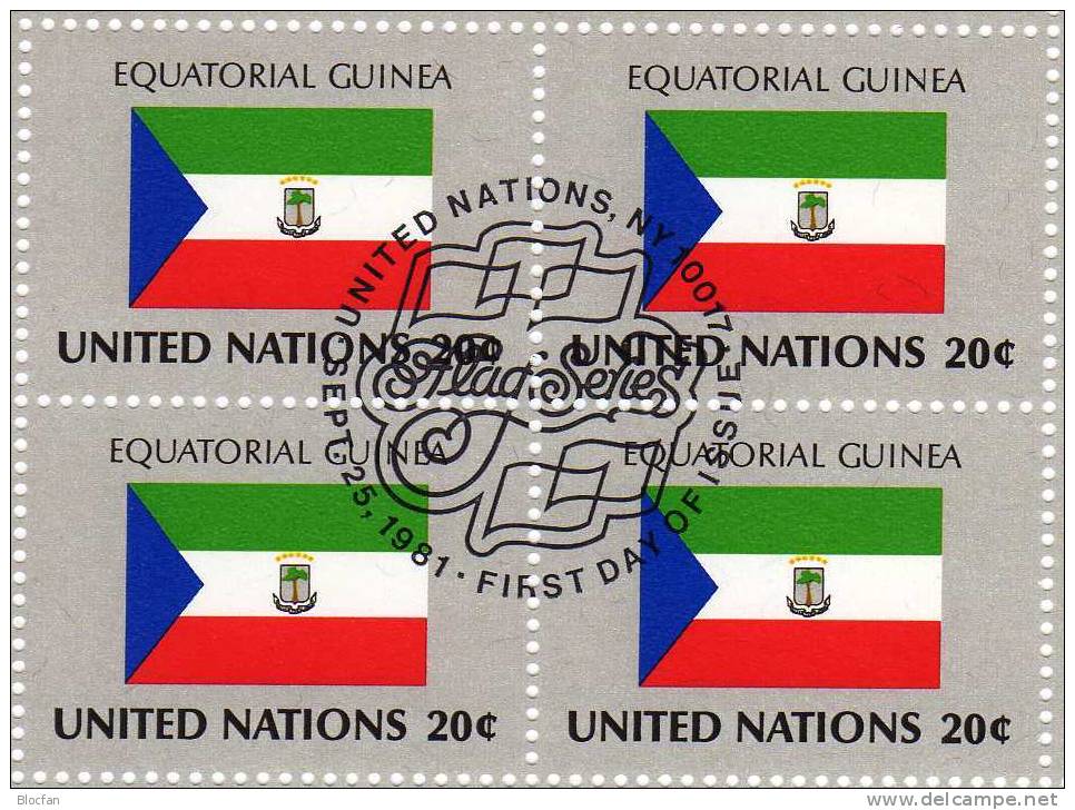 UNO 1981 Flaggen II EQUATORIAL GUINEA New York 376,4Block+Kleinbogen O 6€ Dschibuti Ceylon Bolivien Äquator.Guinea Sheet - Equatorial Guinea