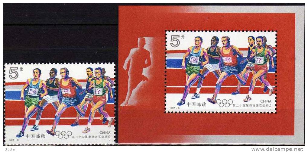 Barcelona 1992 China 2434+Block 60 ** 6€ Sommer-Olympiade Kämpfer Im Marathon-Lauf Hoja S/s Summer-olympics Bloc Bf CINA - Leichtathletik