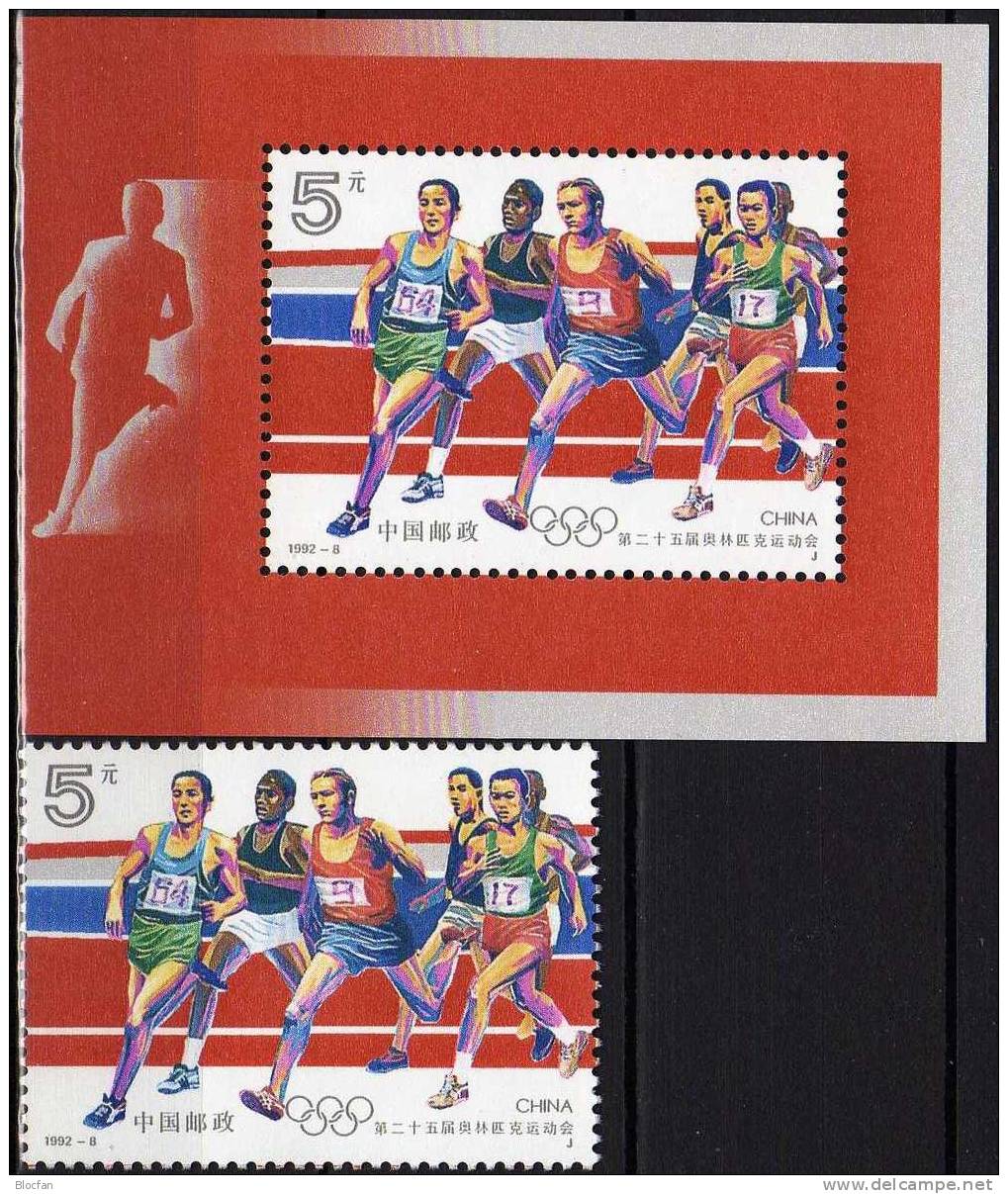 Barcelona 1992 China 2434+Block 60 ** 6€ Sommer-Olympiade Kämpfer Im Marathon-Lauf Hoja S/s Summer-olympics Bloc Bf CINA - Leichtathletik