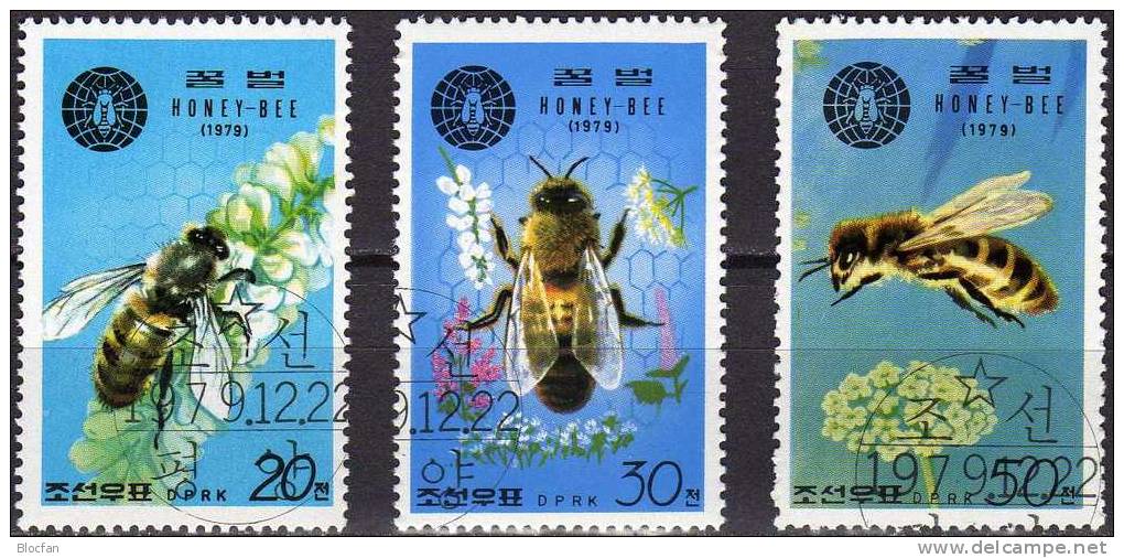 Honig-Bienen WWF 1979 Korea 1929/1 O 1€ Biene Im Flug Apis Mellifera Blüte Fauna Flora Insect Honey Bee Set Of Corea - Corea Del Sur