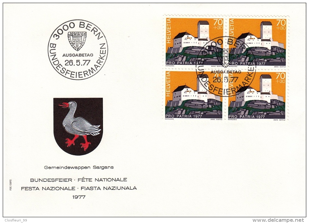 Quatre (4) Lettres En Bloc De Quatre FDC De Châteaux Pro Patria De 1977. Cote 26,00 CHF - Covers & Documents