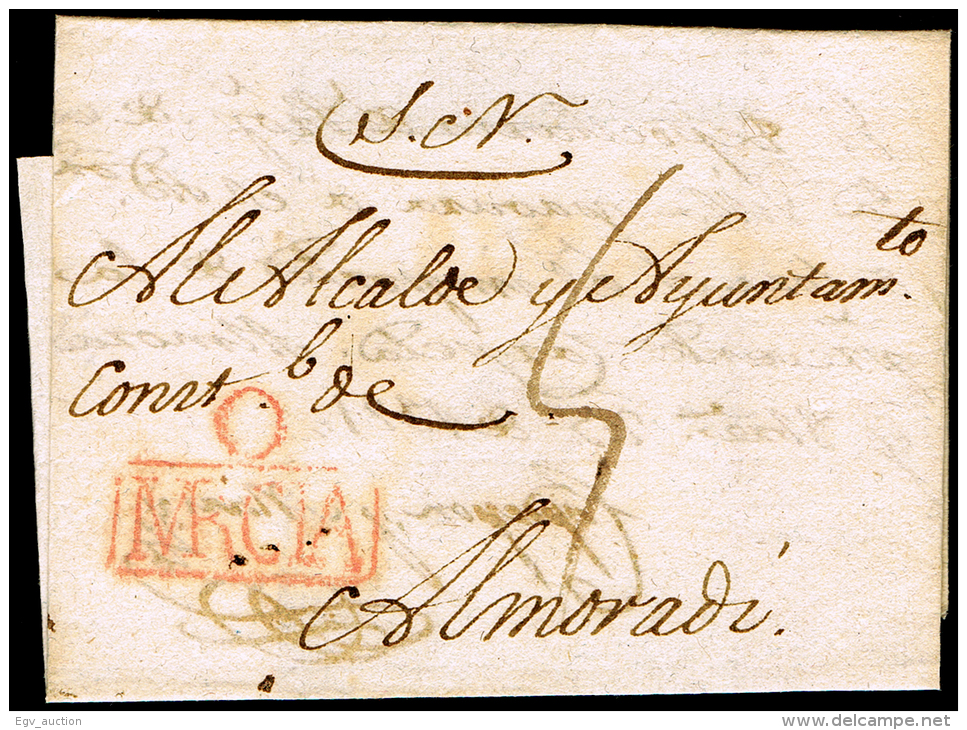 ALICANTE PREF. - ORIHUELA PE 3R - CARTA CIRC. A ALMORADI 1821 - PORTEO MANUS. 5 - ...-1850 Prefilatelia