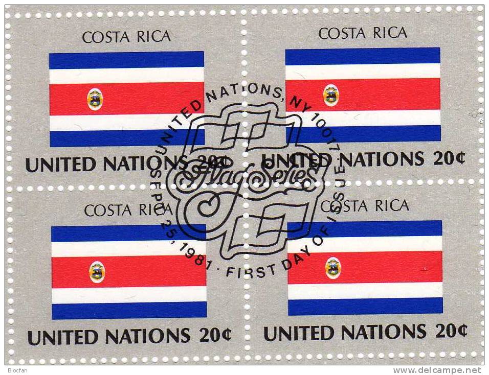 UNO 1981 Flaggen II COSTA RICA New York 388,4-Block+Kleinbogen O 6€ USA Singapur Panama Costa Rica Bloc Bf United Nation - Costa Rica