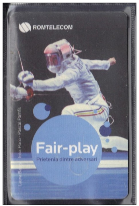 Romania, Phonecard, Romtelecom, Sport, Olympics, Fencing, Fair-play, 10lei, Exp. 2008 - Sport