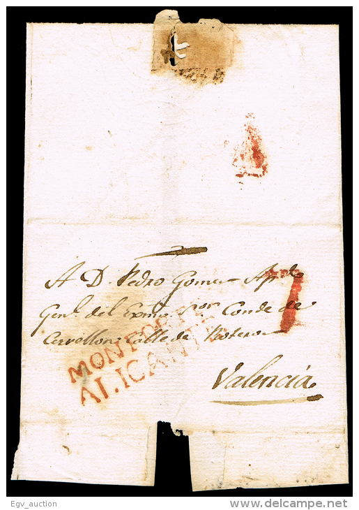 ALICANTE PREF. - MONFORTE PE 1R - CARTA CIRC. A VALENCIA 1836 - PORTEO 7 - ...-1850 Prephilately