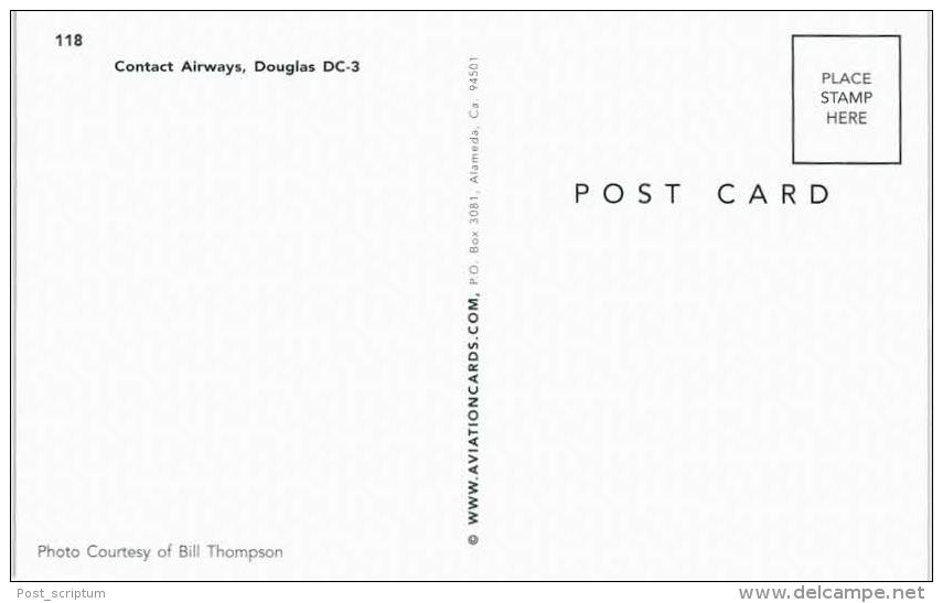 Thème -  Avion - Aviationcards 118 - Contact Airways - Douglas DC 3 - Format 8.5*13.5  Cm - - 1946-....: Moderne