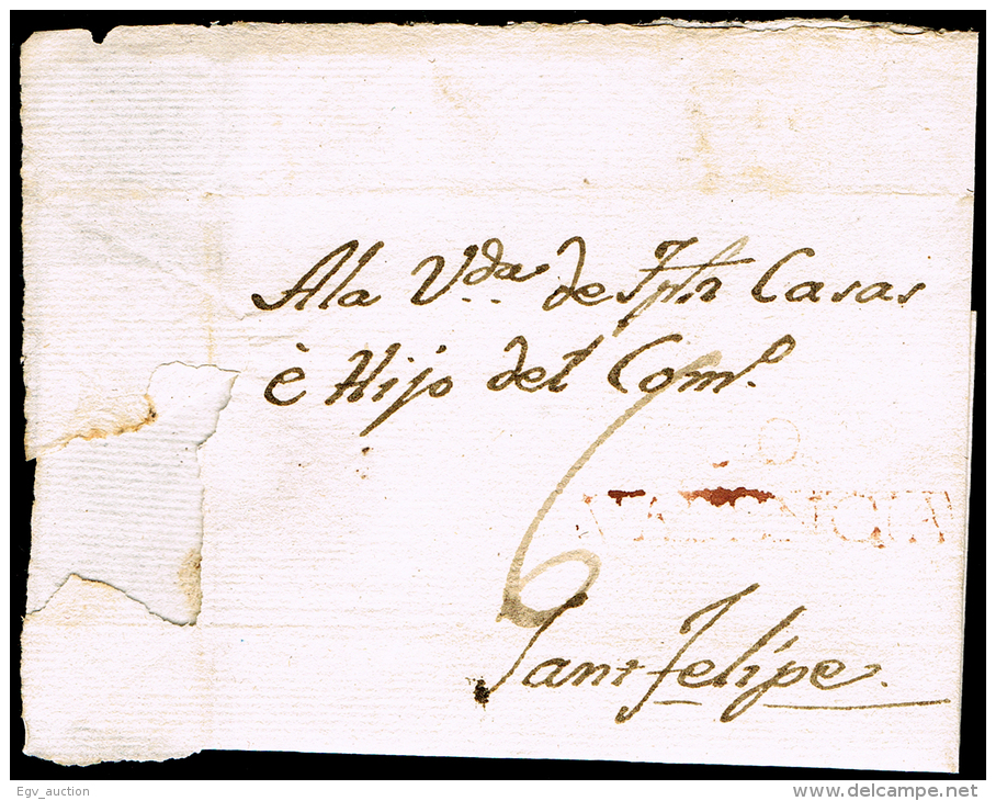 ALICANTE PREF. - COCENTAINA 1 R - CARTA CIRC. A S. FELIPE - PORTEO MANUSCRITO 6 - ...-1850 Prefilatelia