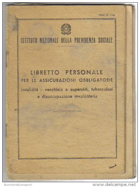 ISTITUTO NAZIONALE PREVIDENZA SOCIALE LIBRETTO PERSONALE ASSICURAZIONI OBBLIGATORIE  C.890 - Documenti Storici