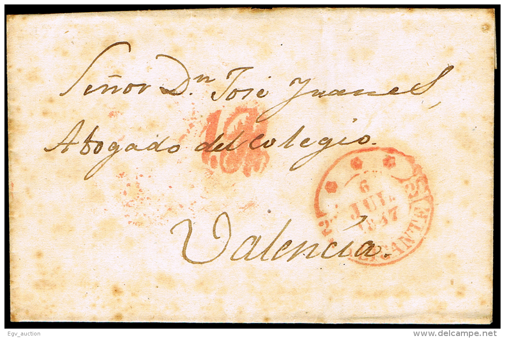 ALICANTE PREF. - ALICANTE P.E. 15R - CARTA CIRC. A VALENCIA 1847 - PORTEO 1R - ...-1850 Vorphilatelie