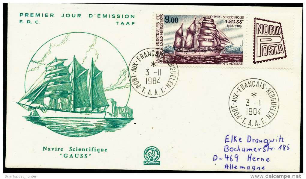 ANTARCTIC, TAAF, KERGUELEN , 3.11.1984, FDC Michel-No. 195, "Nordposta" !! - Antarctische Expedities