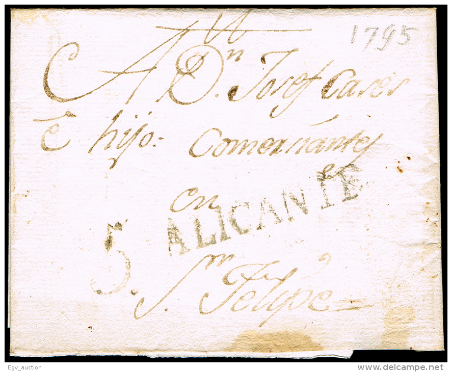ALICANTE PREF. - ALICANTE P.E. 12 N - CARTA CIRC.  A JATIVA 1795 - PORTEO 5 - ...-1850 Préphilatélie