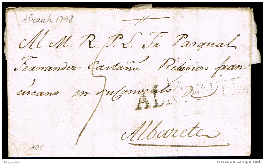 ALICANTE PREF. - ALICANTE P.E. 12 N - CARTA CIRC.  A ALBACETE 1798 - PORTEO 5 - ...-1850 Prefilatelia