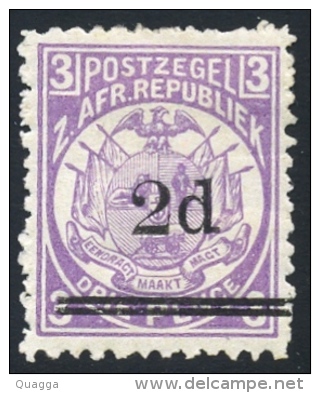 Transvaal 1887. 2d On 3d Mauve (p11½x12). SACC 198b*, SG 193b*. - Transvaal (1870-1909)