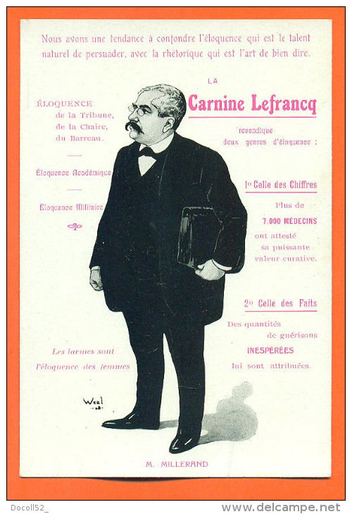 Cpa M Millerand - Carte Publicitaire Carnine Lefrancq - Illustrée Weal - Politicians & Soldiers