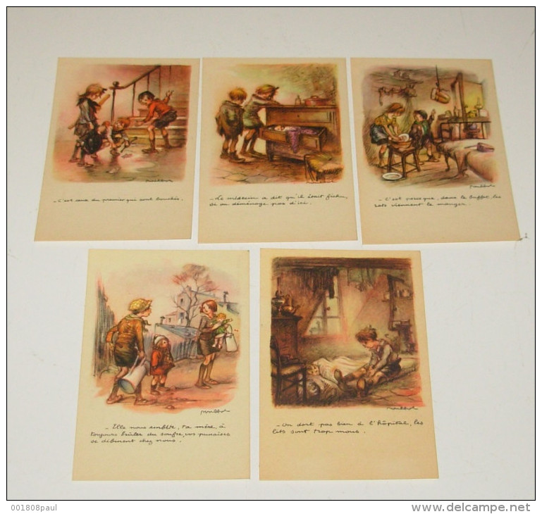 Lot 5 Cartes Postales - Ligue Nationale Contre Le Taudis :::::: Dessins D'enfants - Illustrateurs Signer - Maladie - Collections, Lots & Séries