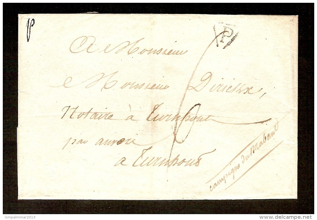 Voorloper Verzonden Aan NOTARIS DIRICKX Te TURNHOUT Met Stempel " P " ZONDER Datum ! ZELDZAAM ! - 1830-1849 (Belgique Indépendante)