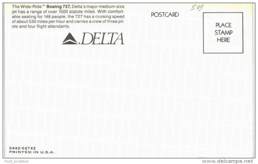 Thème -  Avion - Delta Airlines - Boeing 727 -  Format 8.5*13.5  Cm - VOIR ETAT - 1946-....: Moderne