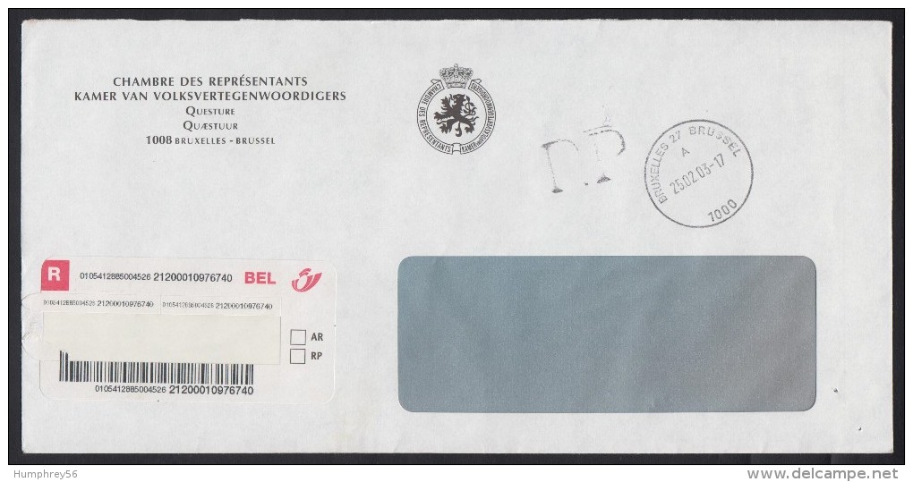 2003 - BELGIË/BELGIQUE/BELGIEN - Cover Représentants/Volksvertegenwoordigers + RP + BRUXELLES 27 BRUSSEL A 7000 - Zonder Portkosten