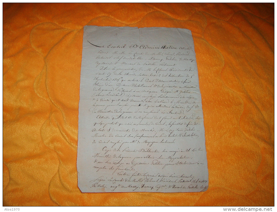 DOCUMENT ANCIEN OU LETTRE DE 1815. A IDENTIFIER. / CONSEIL D'ADMINISTRATION ASSEMBLEE PRESENT M.M. LE COMTE DE MELLET ?. - Manuscripten