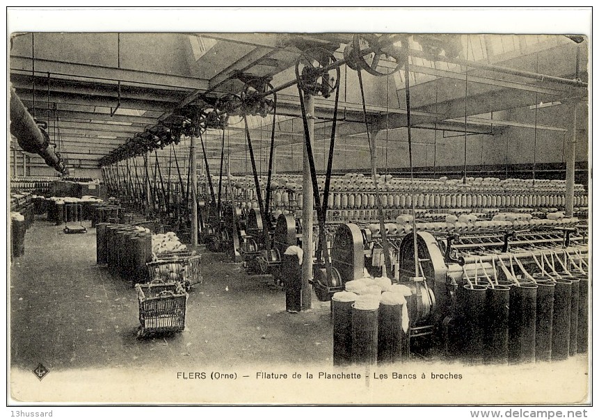 Carte Postale Ancienne Flers - Filature De La Planchette. Les Bancs à Broches - Industrie, Usine, Textile - Flers