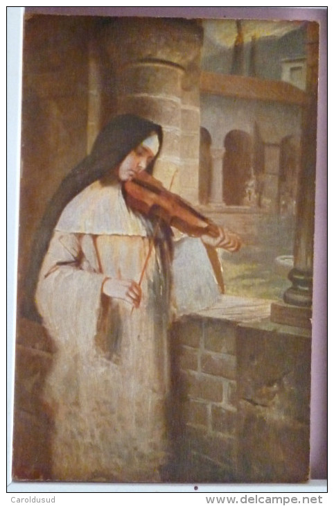 CPA Litho Epaisse Illustrateur HERMANN KAULBACH Ave Maria Soeur Nonne Et Violon N° 141 Ed Seemann - Kaulbach, Hermann