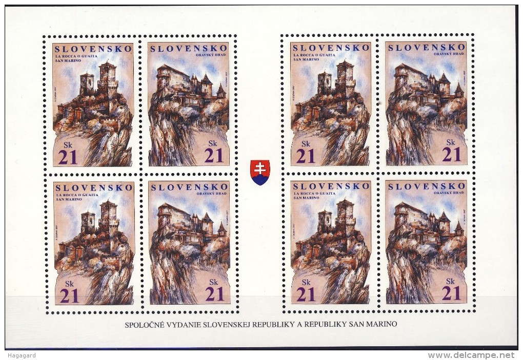 ##Slovakia 2007. [104]  Castles. Joint Issue. Sheetlet. Michel 562-63. MNH(**) - Blocs-feuillets