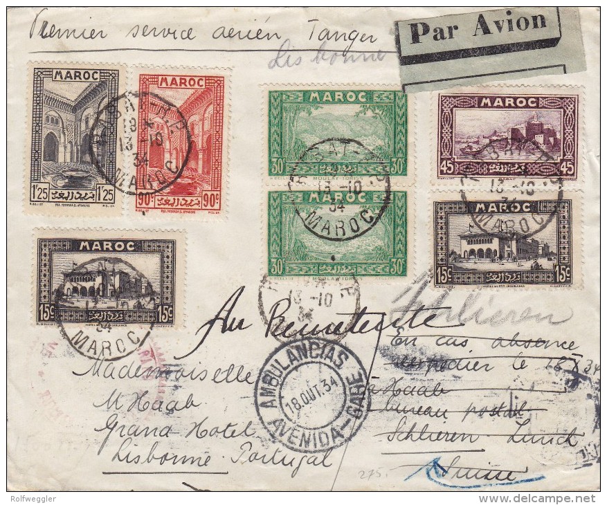 Maroc - Flugbrief Tanger - Lisabonne 13.10.34 Rabat-Lisabonne (über Die Schweiz ? ) - Poste Aérienne