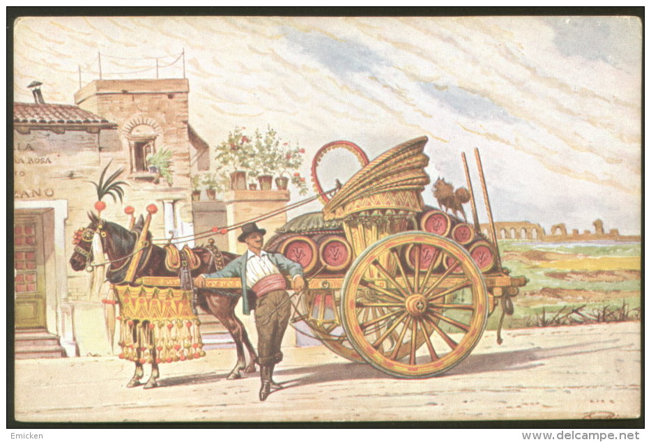 ROMA ROME CARRETTIERE A VINO OLD POSTCARD - Transport