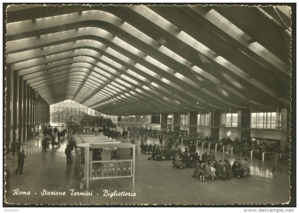 ROMA ROME STAZIONE TERMINI RAILWAY STATION INTERIOR OLD POSTCARD - Stazione Termini