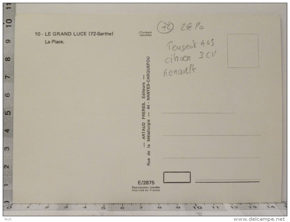 CPM (72) Sarthe - LE GRAND LUCE - La Place - Voitures Peugeot 403, Citroën 3cv - Renault... - Le Grand Luce