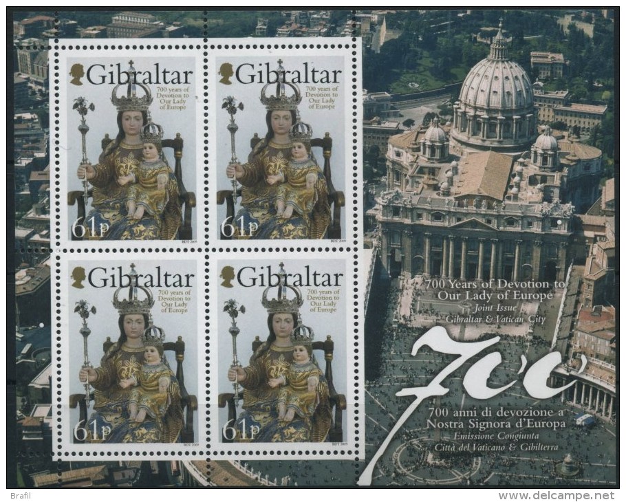 2009 Gibilterra, Foglietto Nostra Signora D'Europa, Congiunta Con Il Vaticano, Nuovo (**) - Emisiones Comunes