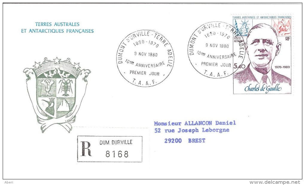 10094  FDC  Charles De GAULLE - Terre ADELIE - 9 Novembre 1980 - FDC