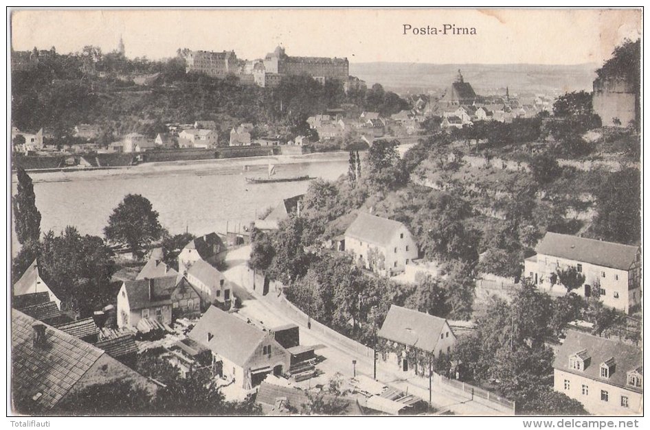 Posta Pirna Elbe Vogelschau Vorn Sägerei Holzverarbeitung 1916 Gelaufen - Pirna