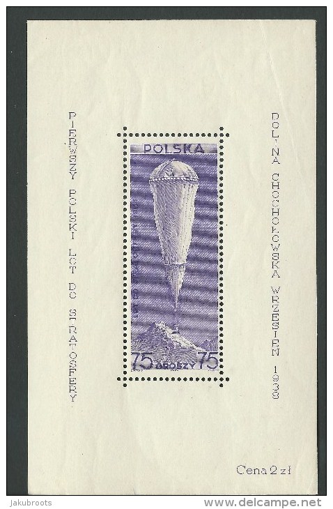 1938. PROPOSED POLISH STRATOSPHARE FLIGHT 75gr. With Gum. - Unused Stamps
