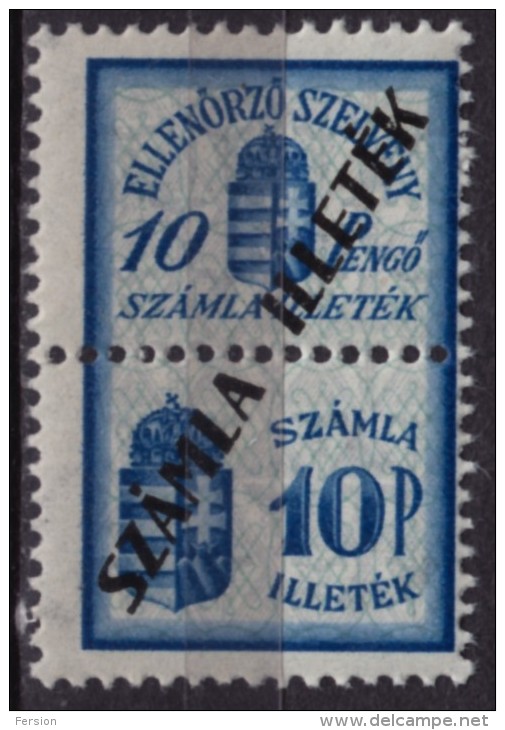 1945 Hungary - FISCAL BILL Tax - Revenue Stamp - 10 P Overprint - MNH - Fiscale Zegels