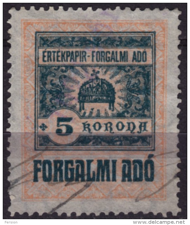 1921 Hungary - Value Added Tax (VAT) FISCAL BILL Tax - Revenue Stamp - 5 K - Used - Fiscales