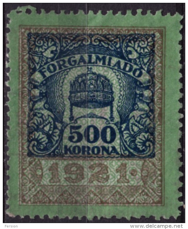 1921 1923 Hungary - Value Added Tax (VAT) FISCAL BILL Tax - Revenue Stamp - 500 K - Used - Fiscale Zegels